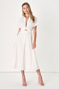 Palermo Perfection White Collared Midi Dress with Pockets 8
