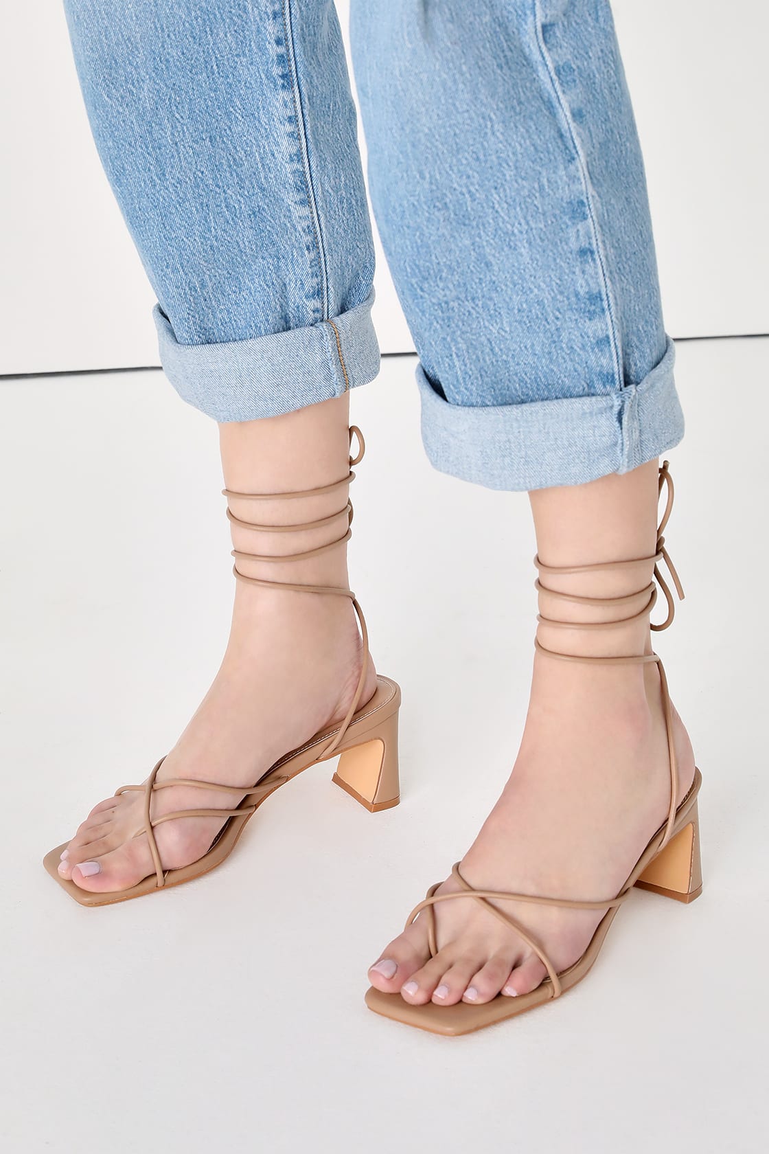 Nude lace up heel sandals