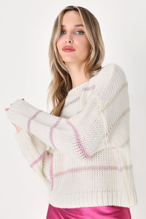 White Striped Sweater - Round-Neck Sweater - Pullover Sweater - Lulus