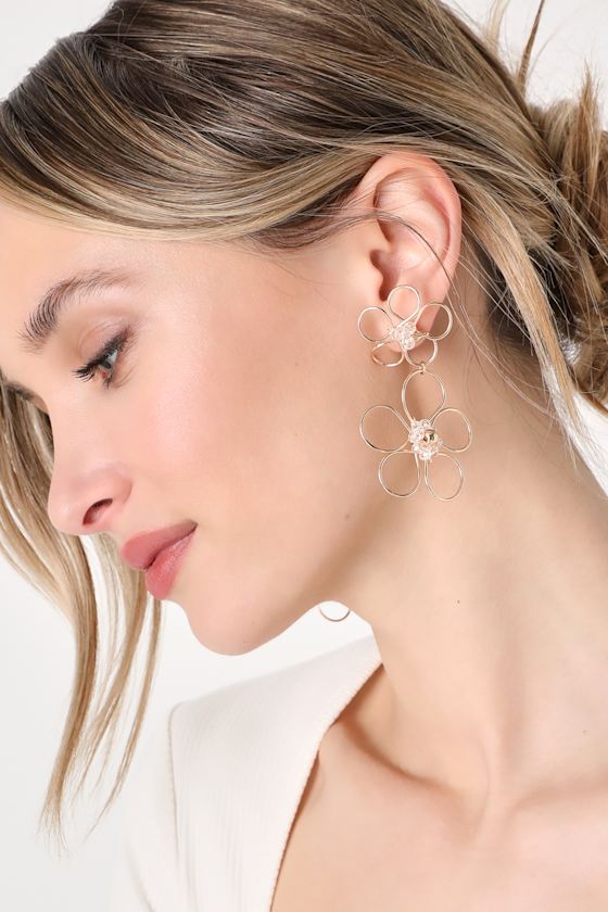Gold Wire Earrings Floral Beaded Earrings Statement Earrings Lulus