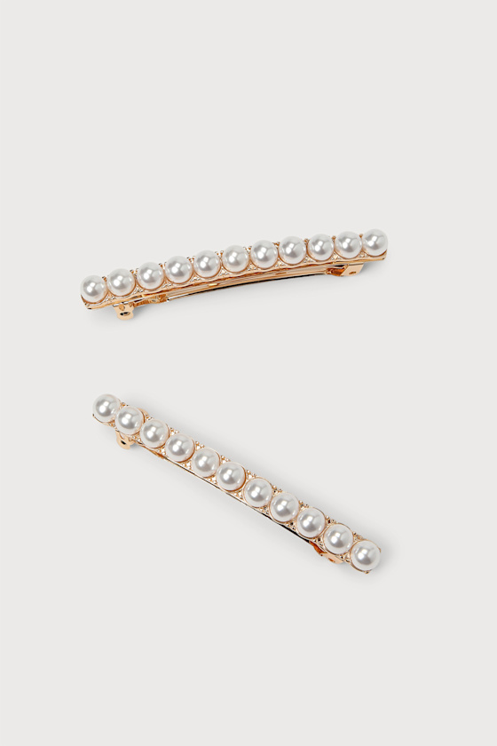 Delicate Elegance Gold Pearl Hair Clip Set 1