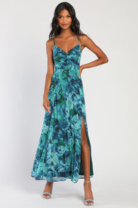 Beautiful Soul Teal Green Floral Print Twist-Front Maxi Dress