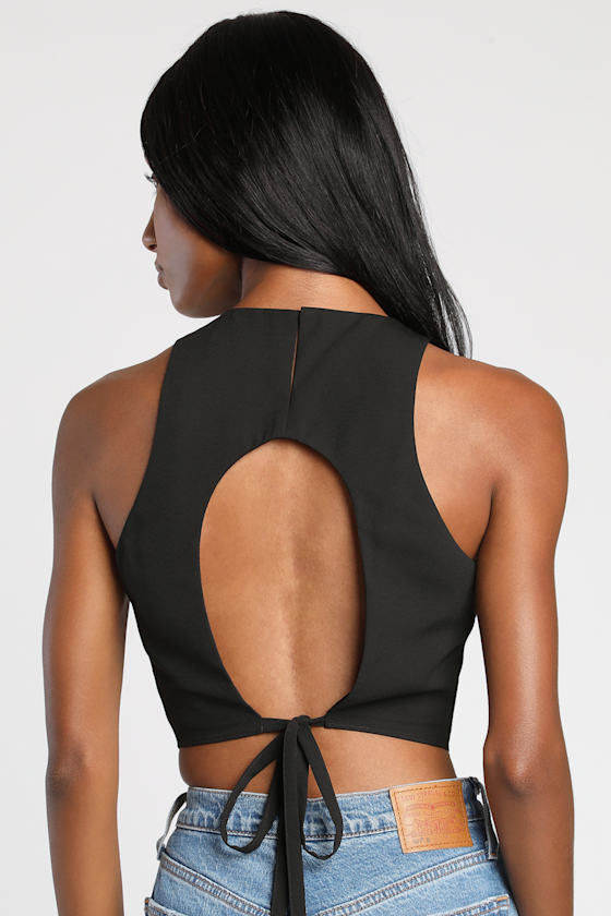 Bold Basics Black Cutout Tie-Back Crop Top 7