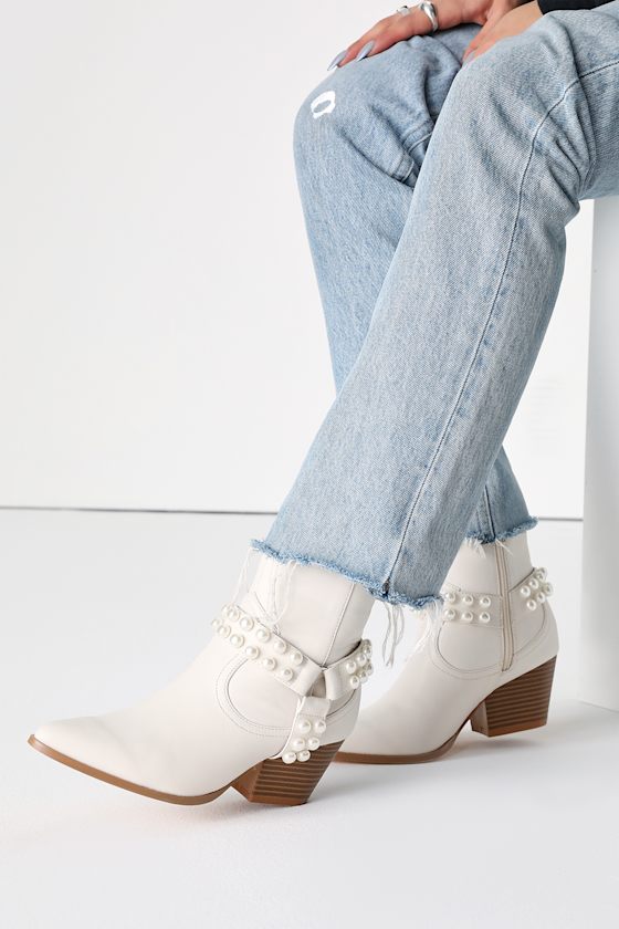 Prejean Bone Pearl Pointed-Toe Ankle Western Boots 4