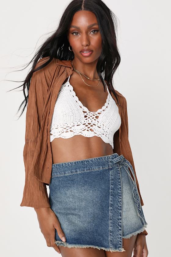 Emmy Medium Wash Side-Tie Wrap Denim Skort 1