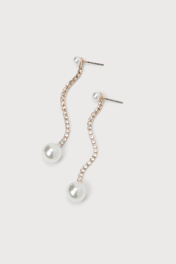 Gold Drop Earrings - Rhinestone Earrings - Pearl Drop Earrings - Lulus