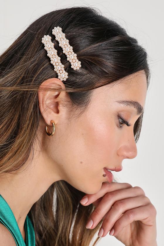 Darling Sweetie Gold Pearl Hair Clip Set 4
