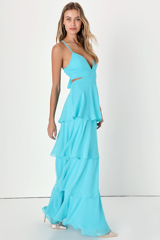 Bright Blue Maxi Dress - Tiered Maxi Dress - Tie-Back Dress - Image 4