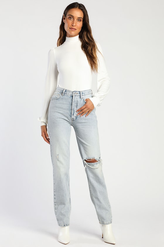 Kaylene White Turtleneck Balloon Sleeve Bodysuit 12