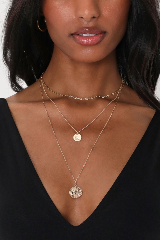 Gold Layered Necklace - Pendant Necklace - 3 Layer Chain Necklace - Lulus