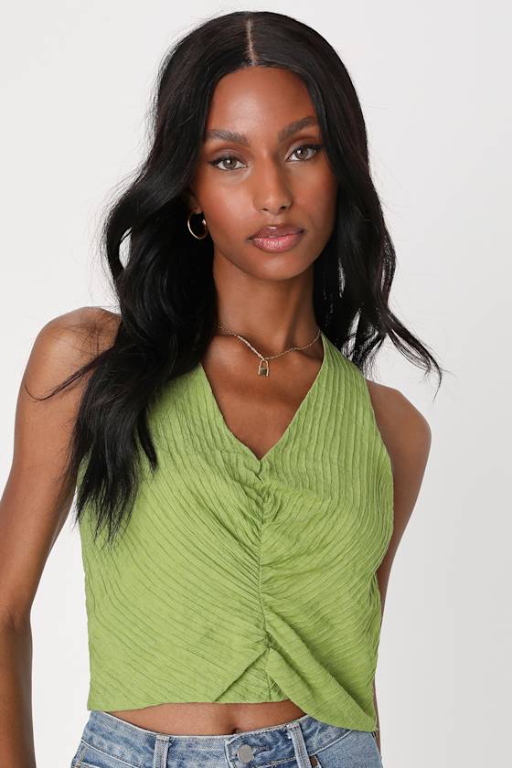 Light Green Tank Top Cropped Tank Top Shirred Tank Top Lulus