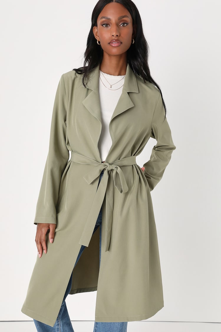 Afrika End biograf Cute Olive Green Coat - Trench Coat - Open Front Coat - Lulus