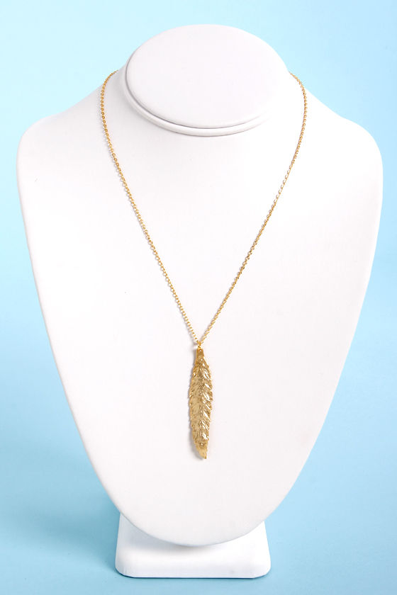 Lovely Gold Necklace - Feather Necklace - Pendant Necklace - $16.00 - Lulus