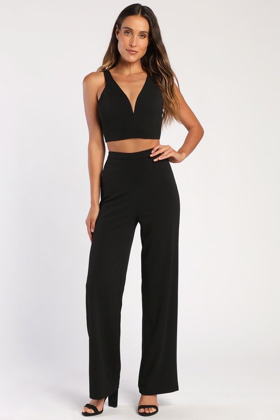 Black Two-Piece Jumpsuit - Sexy Jumpsuit - Wide-Leg Jumpsuit - Lulus