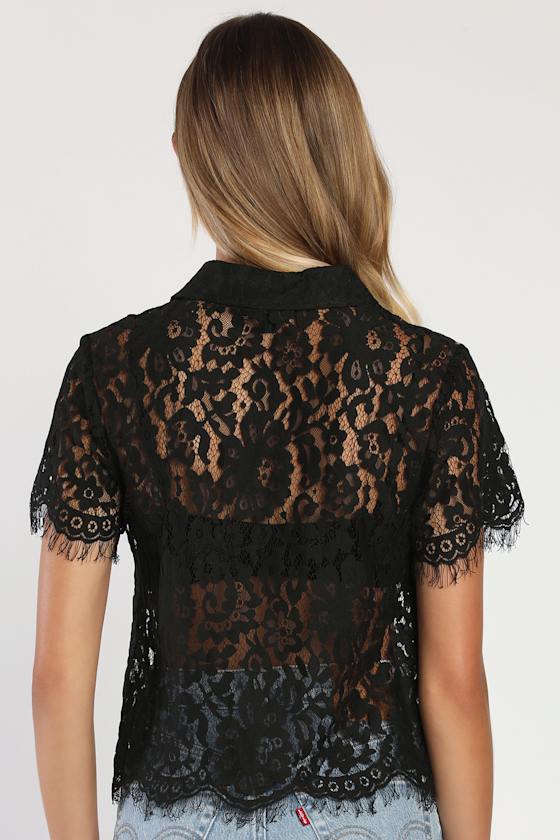 Black Lace Top - Black Sheer Top - Lace Button-Up Top - Lulus