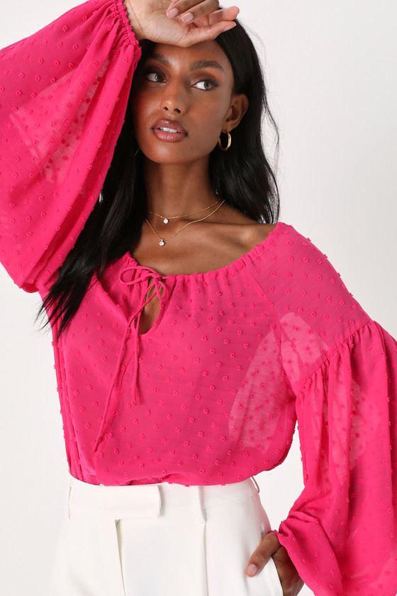 Neon pink off the online shoulder top