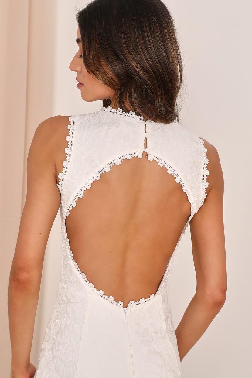 Your One and Only White Lace Backless Mermaid Maxi Dress