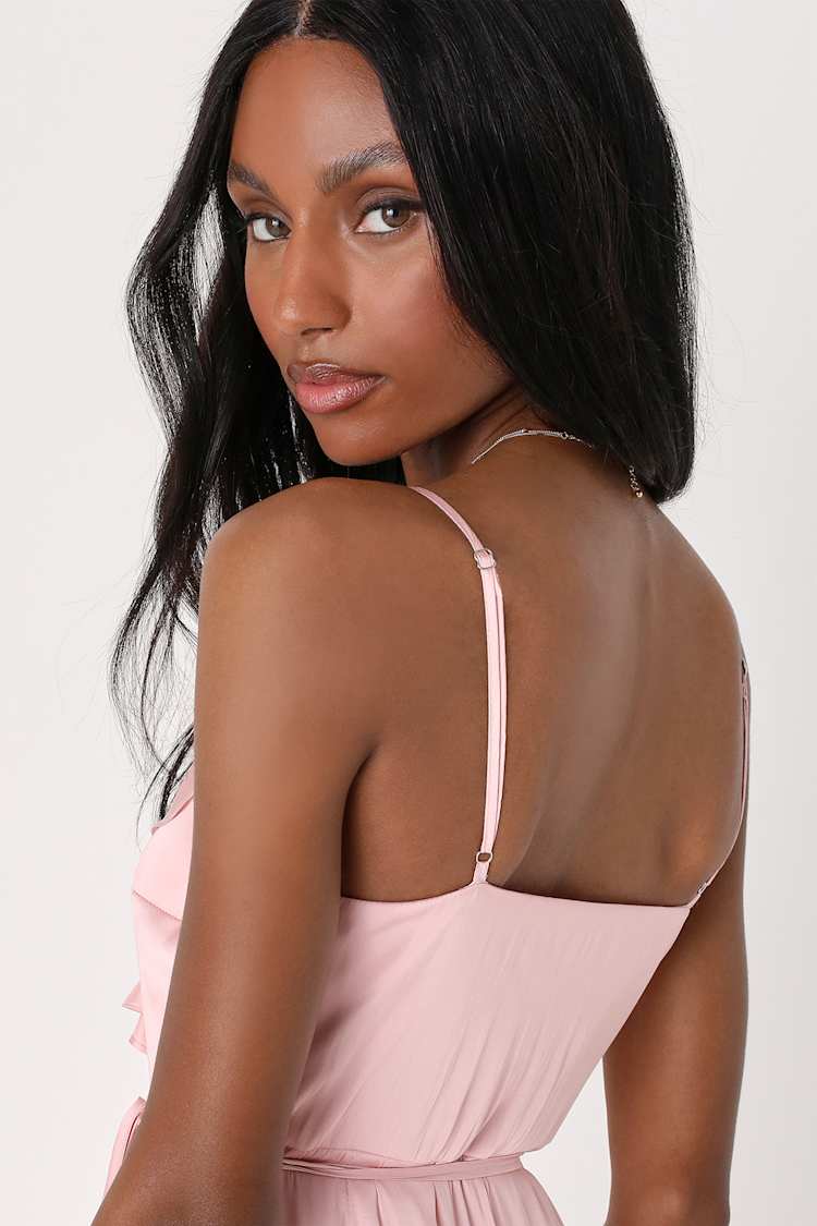 lulus pink wrap dress Here's to Us Blush Pink High-Low Wrap Dress