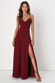 Event Ready Burgundy Backless Lace-Up Maxi Dress