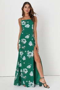 Feeling Elegant Green Floral Print Lace-Up Slit Maxi Dress