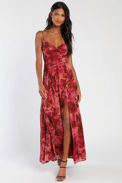 tea gardens rusty rose floral print satin maxi dress