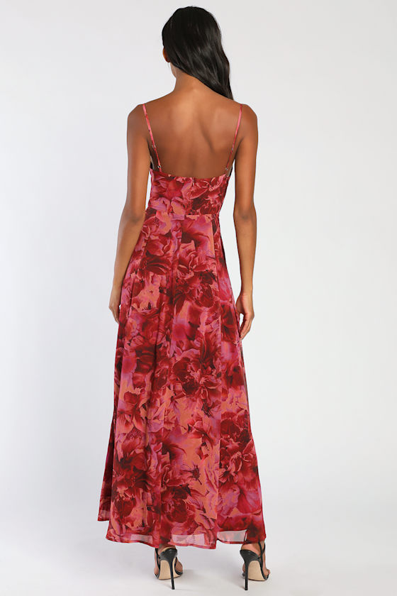Burgundy Maxi Dress - Floral Print Dress - Twist-Front Dress - Image 4