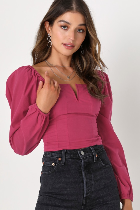 Pink Long Sleeve Top - Puffy Sleeve Top - Women's Tops - Lulus