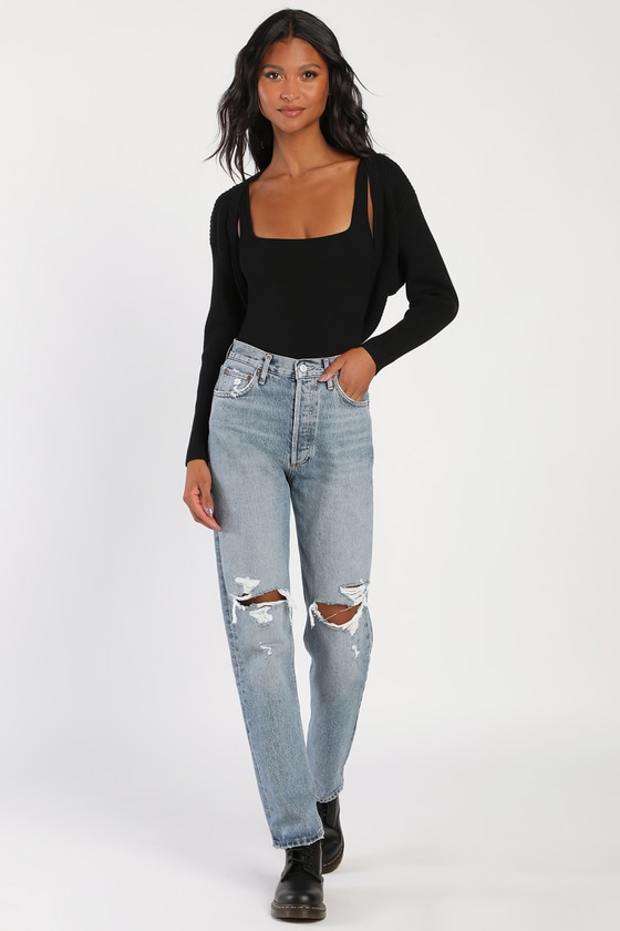 Black Shrug Sweater - Open-Front Cardigan - Cropped Sweater - Lulus