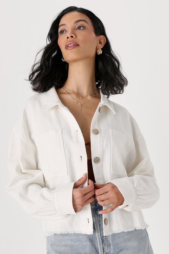 Ivory Cropped Jacket - Linen Jacket - Lightweight Utility Jacket - Lulus