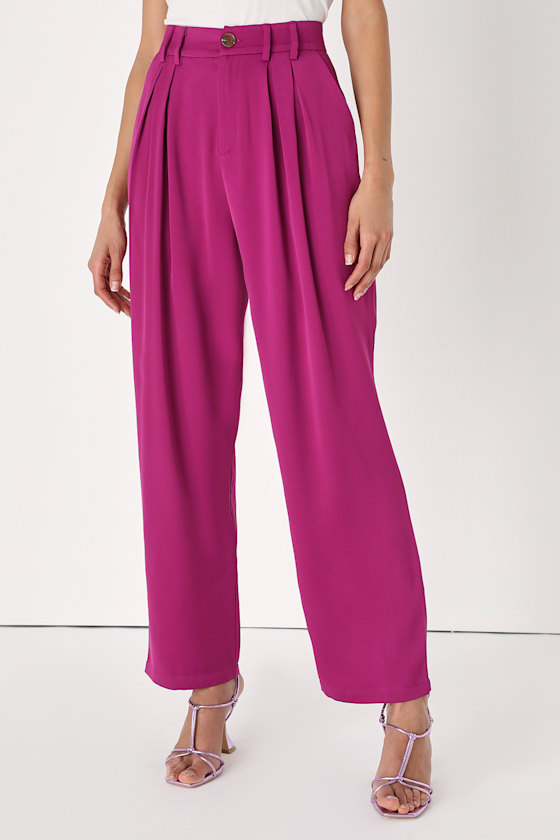 【INCHANT ME】Plum Pleated Wide Slacks JDEFEG Women Casual Pants Elastic Waist Womens Wide Leg
