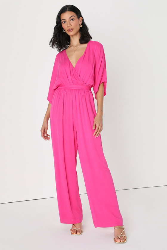 Hot Pink Jumpsuit - Surplice Jumpsuit - Wide-Leg Jumpsuit - Lulus