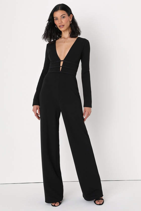 Black Jumpsuit - Long Sleeve Wide-Leg Jumpsuit - Jumpsuit - Lulus