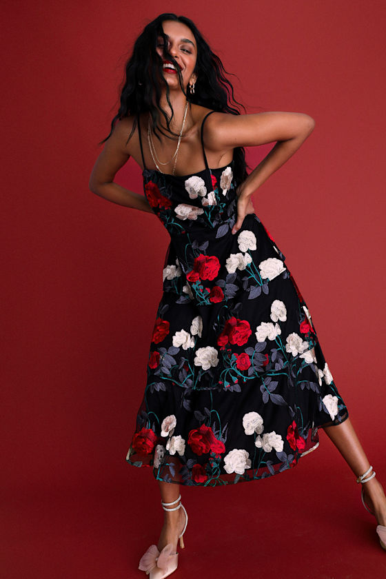 lulus black floral embroidered dress Black Floral Embroidered Maxi - Tiered Maxi - Ruffled Maxi Dress