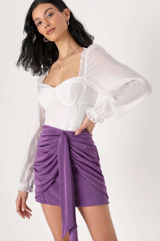 Lulus Beachside Party Shiny Purple Ruched Tie-front Mini Skirt
