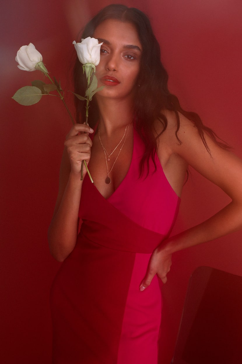 15+ Pink Red Colorblock Dress