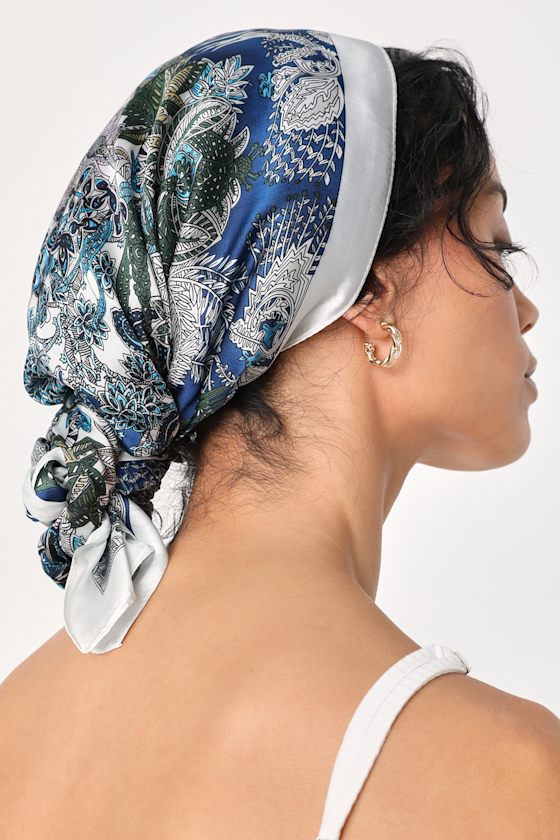 Monaco Muse Blue Paisley Print Satin Scarf 6