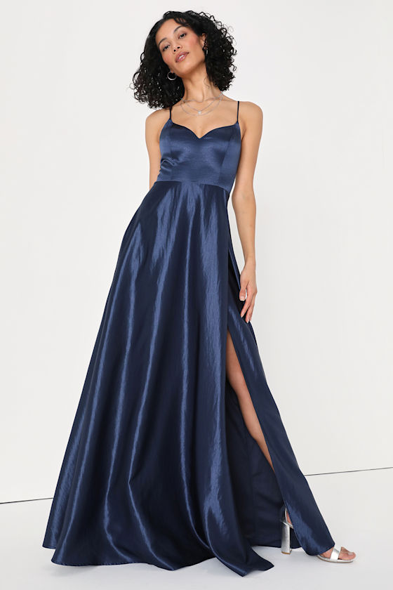 Navy Blue Maxi Dress - Lace-Up Gown - A-Line Maxi Dress - Gown - Lulus