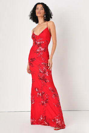 Lovely Red Dress - Sequin Maxi Dress - Lace-Up Sequin Dress - Lulus