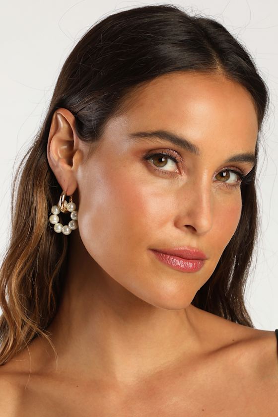Tyson Gold Pearl Double Hoop Earrings 1