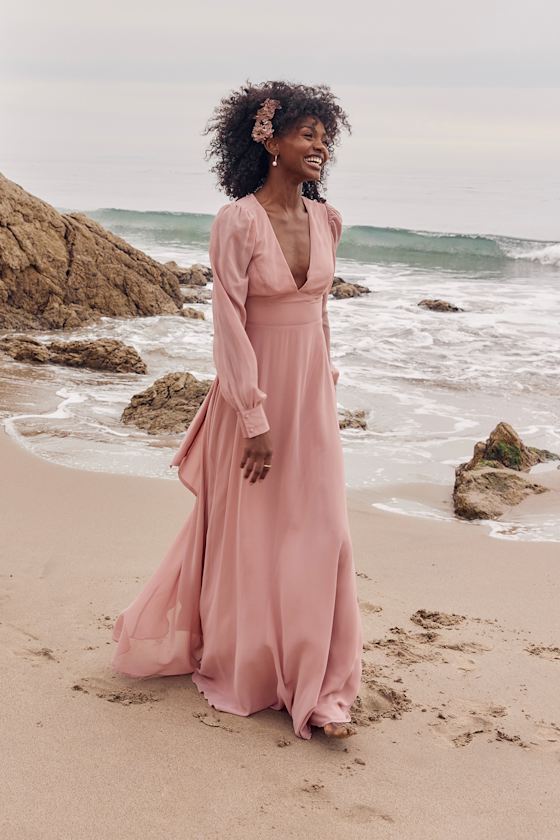 Blush Maxi Dress Chic Open Back Dress Long Sleeve Maxi Dress Lulus