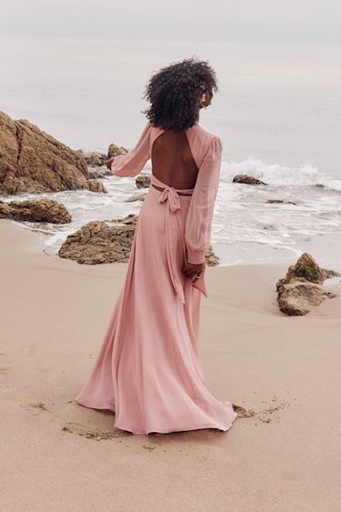 Blush Maxi Dress Chic Open Back Dress Long Sleeve Maxi Dress