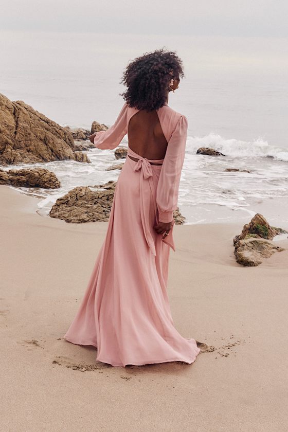 Talk About Divine Blush Long Sleeve Backless Maxi Dress 7