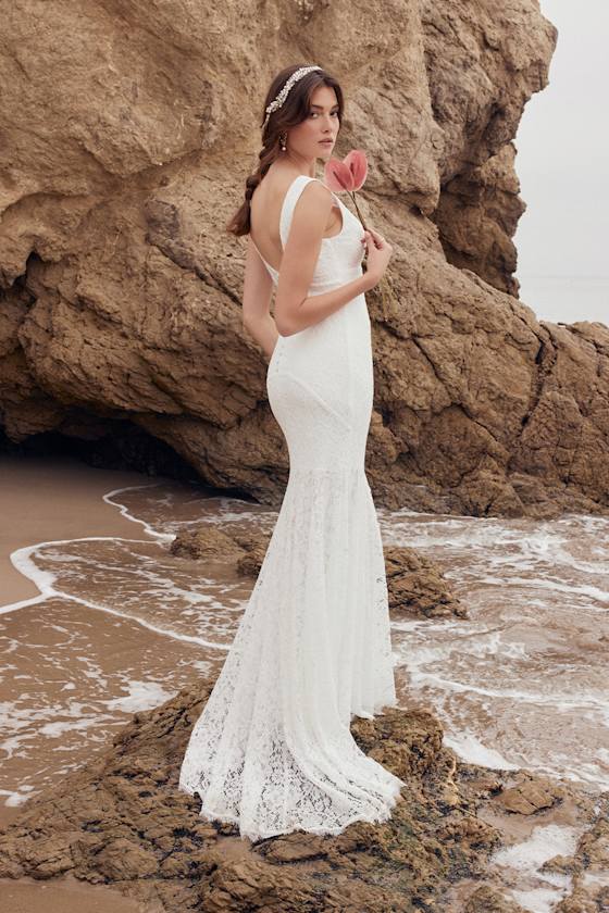 Enchanted Love White Lace Sleeveless Trumpet Maxi Dress 7