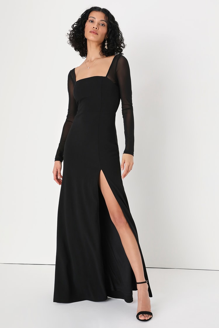 Black Mesh Long Sleeve Maxi Dress | Womens | Large (Available in M) | 100% Polyester | Lulus