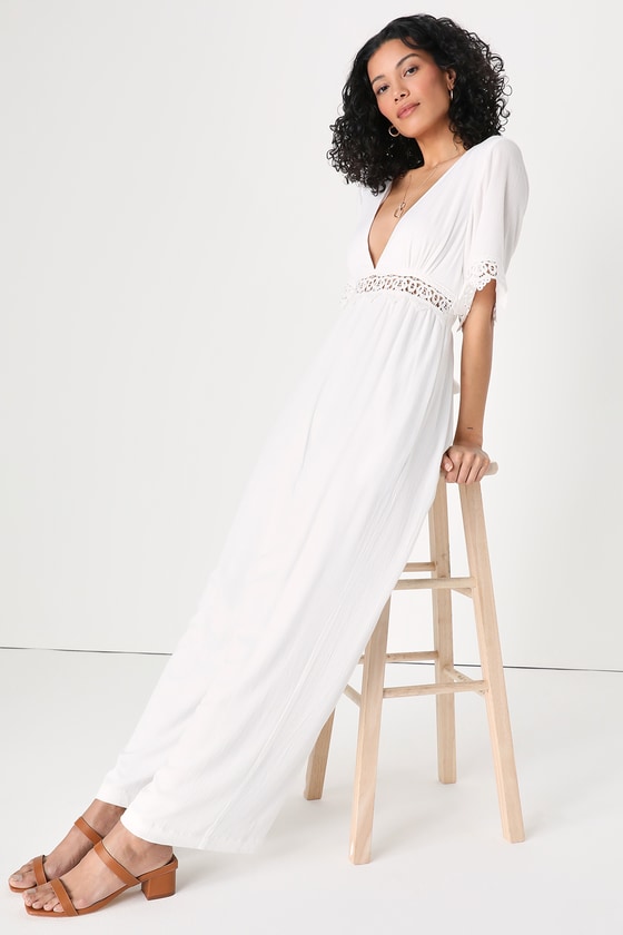 Pretty White Jumpsuit - Crochet Lace Jumpsuit - Wide-Leg Jumpsuit - Lulus