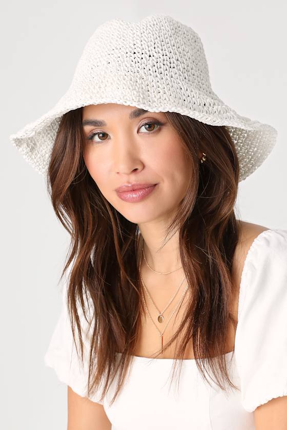 Cute White Bucket Hat Crochet Straw Hat Straw Sun Hat Lulus