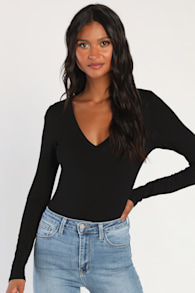 Clean Look Black V-Neck Long Sleeve Bodysuit 12