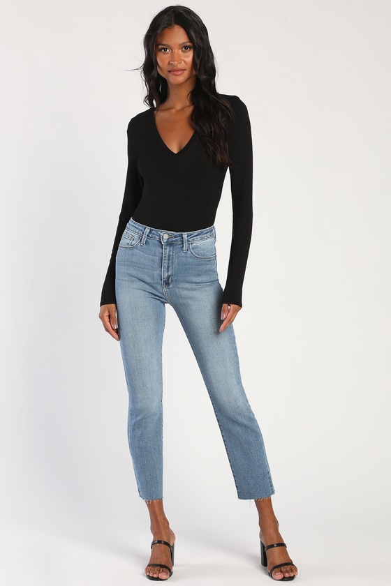 Black V-Neck Bodysuit - Long Sleeve Bodysuit - Simple Bodysuit - Lulus