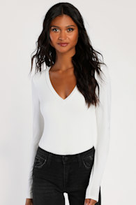 Clean Look White V-Neck Long Sleeve Bodysuit 8