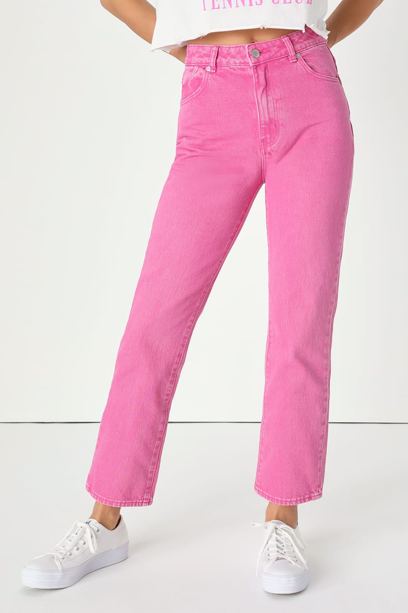 pink straight leg jeans